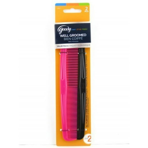 Goody Utility 7" Styling Hair Comb 2 Pk. (Black & Pink)