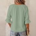 thumbnail image 5 of Lumtrix Business Casual Tops For Women Ruffle 3/4 Sleeve Shirts Ladies Tops And Blouses,Tie Front V Neck Fall Work Blouses Mint Green M, 5 of 7