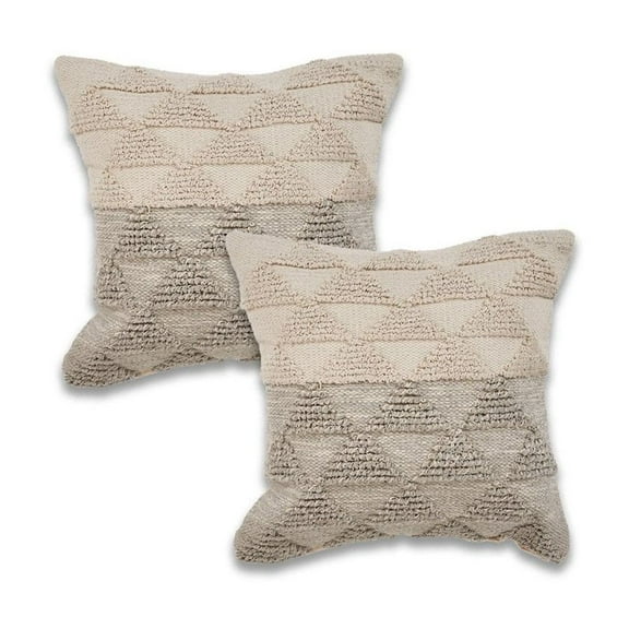 LR Home Ox Bay Gray Color Block All-Natural Cotton Square 2 Piece Pillow Cover Set