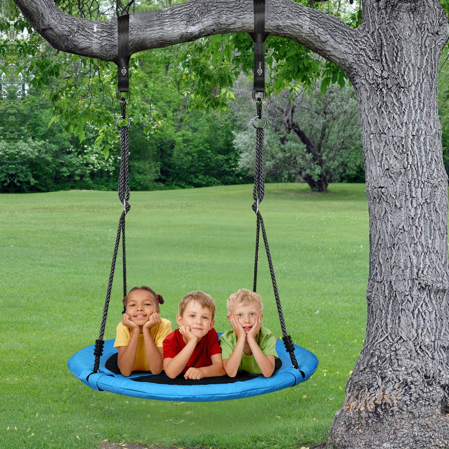 Rainbow Trekassy 700 lb Saucer Tree Swing for Kids Adults 40 Inch 900D Oxford Waterproof Frame with 2 Hanging Straps 