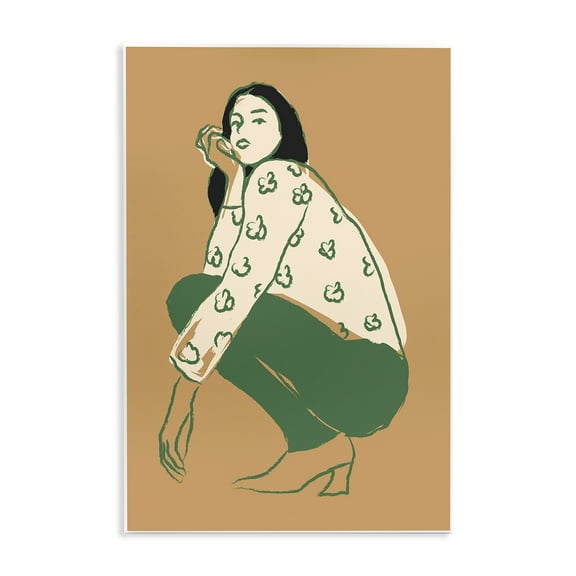 Stupell Industries Fashion Girl Kneeling Novelty Painting Unframed Art Print Wall Art, 10 x 15