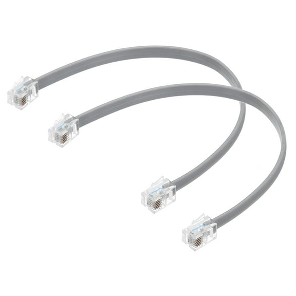 Uxcell 2 Pack Telephone Cord, 0.7ft Phone Cable RJ12 6P6C Male to Male Straight Wired Handset Cord for Home, Office, Grey