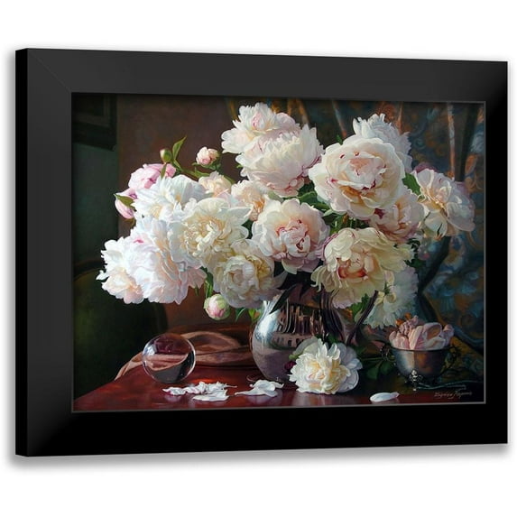 Kopania, Zbigniew 24x19 Black Modern Framed Museum Art Print Titled - Peonies and Shells