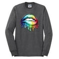 thumbnail image 2 of Wild Bobby, Colorful Neon Rainbow Biting Lips, Pop Culture, Men Long Sleeve Shirt, Heather Black, Small, 2 of 3