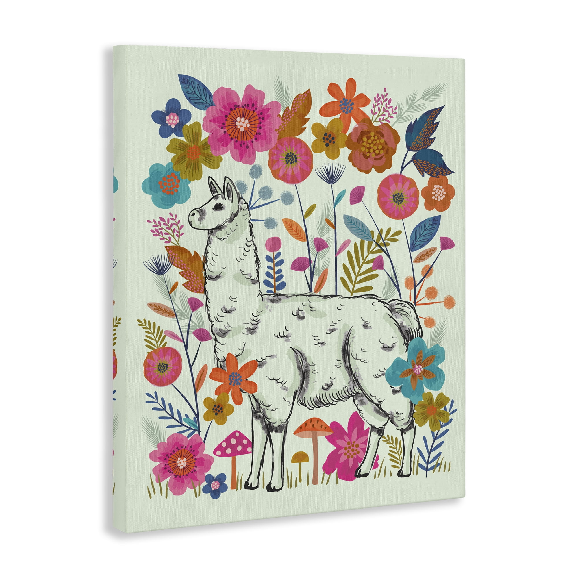 Stupell Industries Llama Among Bright Florals Animals Painting Wrapped Canvas Art Print Wall Art, 16 x 20