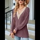 thumbnail image 4 of Blusas de Otoño para Mujer, con Escote en V, Encaje, Larga, Holgadas, con Ribete de Bloques de Color, Moda 2025 Rojo Púrpura M, 4 of 10