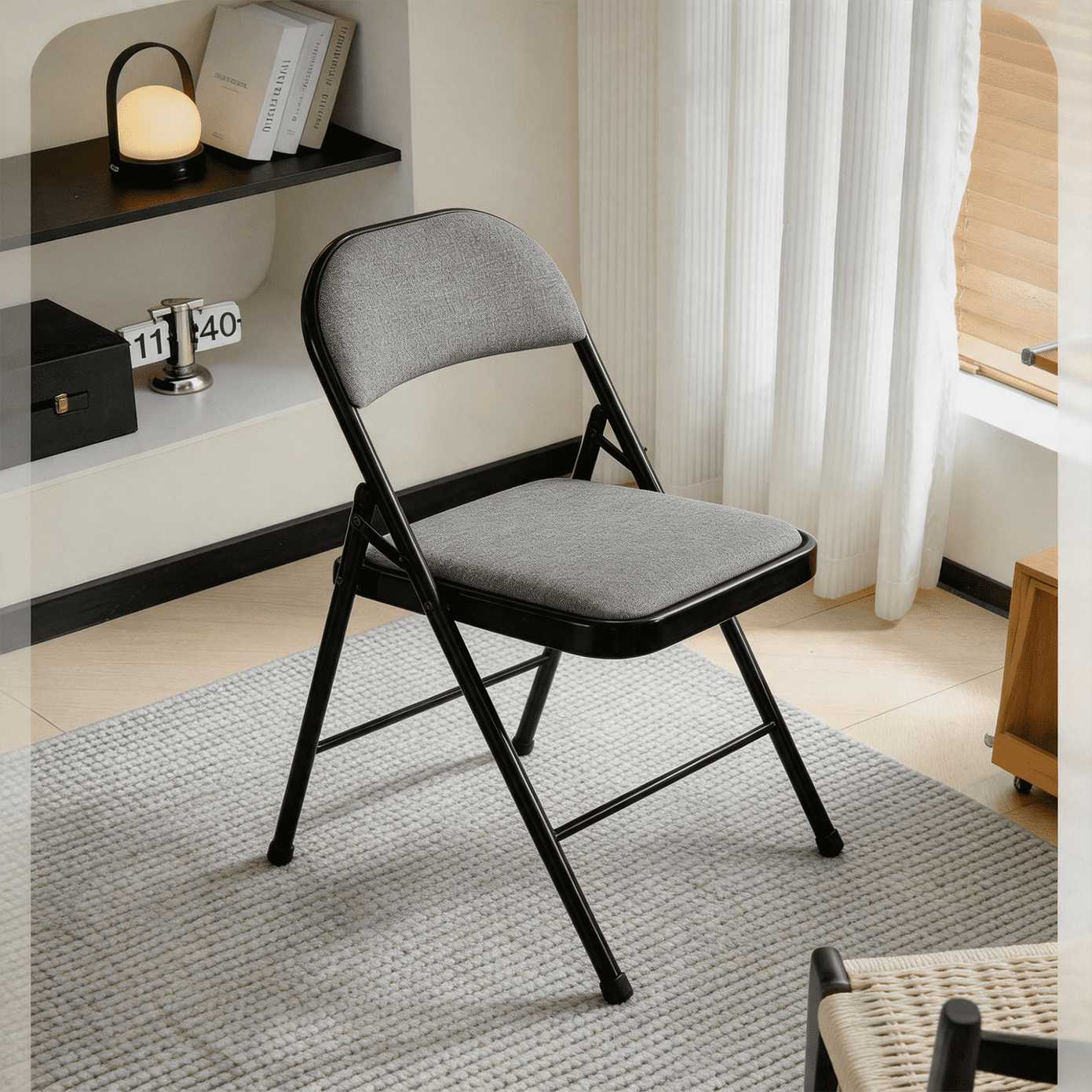 Leumius 4 Pack Folding Chairs with Padded Seats for Outdoor & Indoor,Metal Foldable Chairs with Durable Steel Frame for Events Office Wedding Party Picnic Kitchen Dining,Black Gray