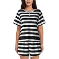 thumbnail image 1 of Balery Black And White Stripes Conjunto de Pijama para Mujer con Estampado, Dos Piezas de Manga Corta y Shorts, Ropa de Dormir Suave con Cuello Redondo y Bolsillos-Medium, 1 of 6