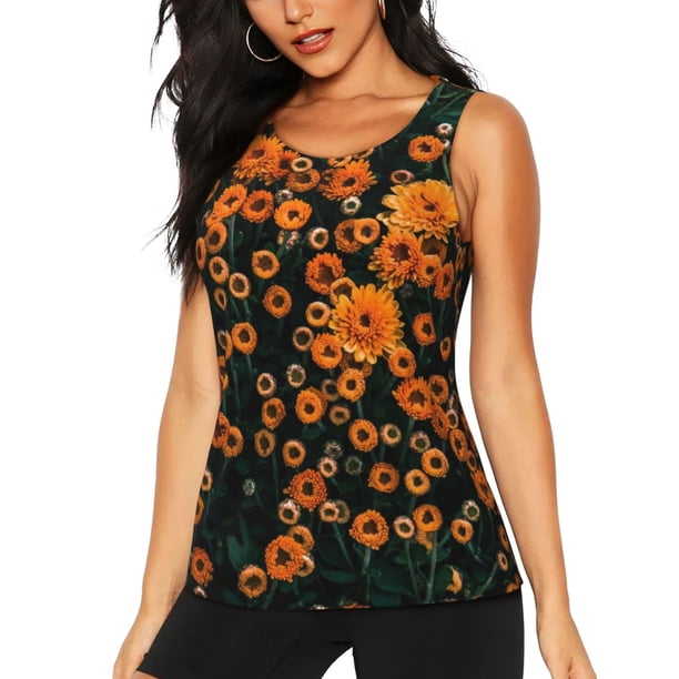 Fotbe Daisies Blusas Sin Mangas para Mujer – Estilo Casual, Corte Suelto, Slim-Fit, Cuello Redondo Deportivo, Tops de Verano para Gimnasio y Yoga-Medium