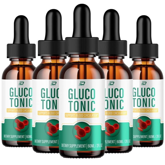 Gluco Tonic Drops Healthy Formula - GlucoTonic Liquid Drops All Natural Healthy Levels, Glocu Tonic Drops Reviews, 5 Pack, 5 Month Supply