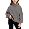 thumbnail image 6 of Hzzrkos Girls Corduroy Mock Neck Sweatshirt Long Sleeve Casual Pullover Tunic Top Soft Textured Shirt with Side Slit Hem Relaxed Daily School Travel Wear Gray, 6 of 9