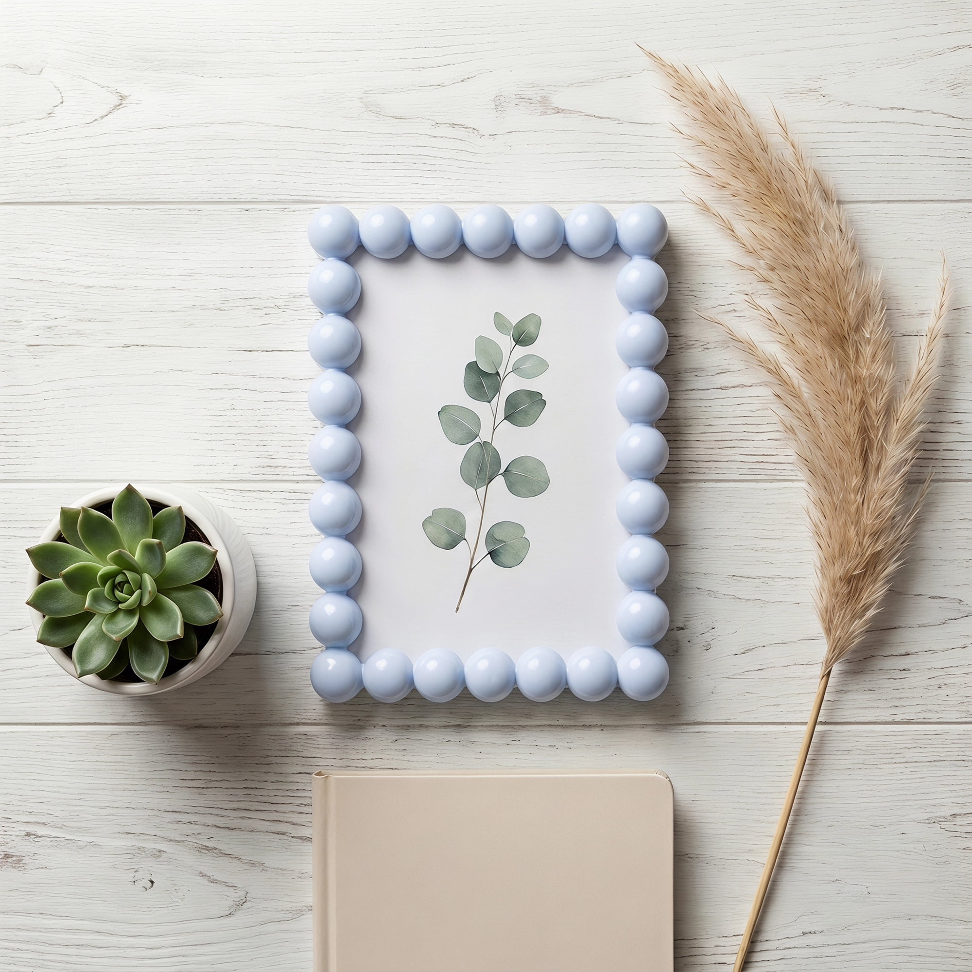 Unique Bargains Beaded Resin Picture Frame with Glass Elegant Pearl Border Blue 4" x 6"