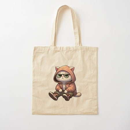 Trendy Cat In Hoodie And Sneakers Illustration Cotton Tote Bag Canvas Tote Bag  Family Gift For Mother  Her