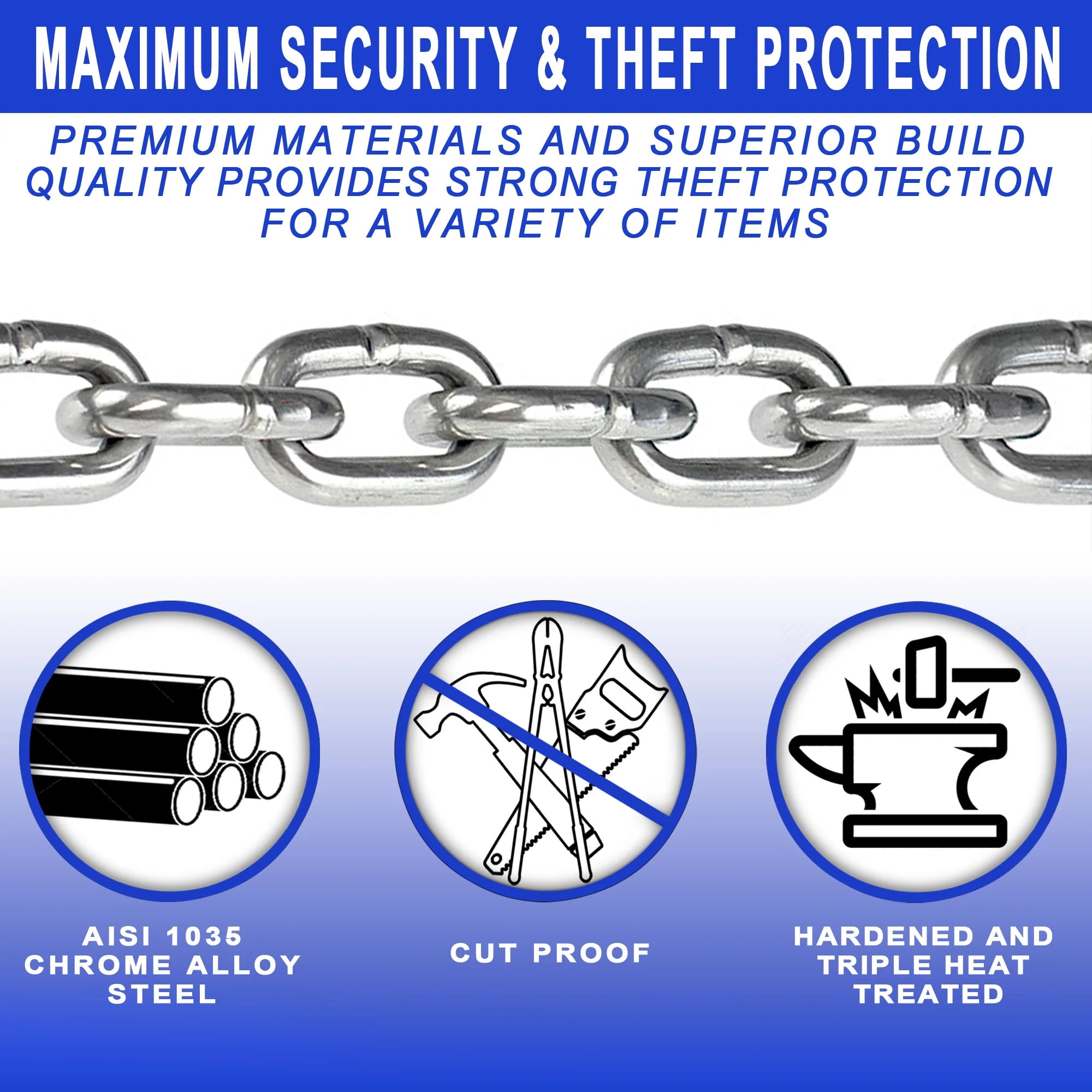 DocksLocks 3ft Heavy Duty Cinch Style Weatherproof Security Chain with Compact U-Lock - Anti-Theft, Cut Resistant, Durable Chain for Bicycles and more - 3.3 lbs