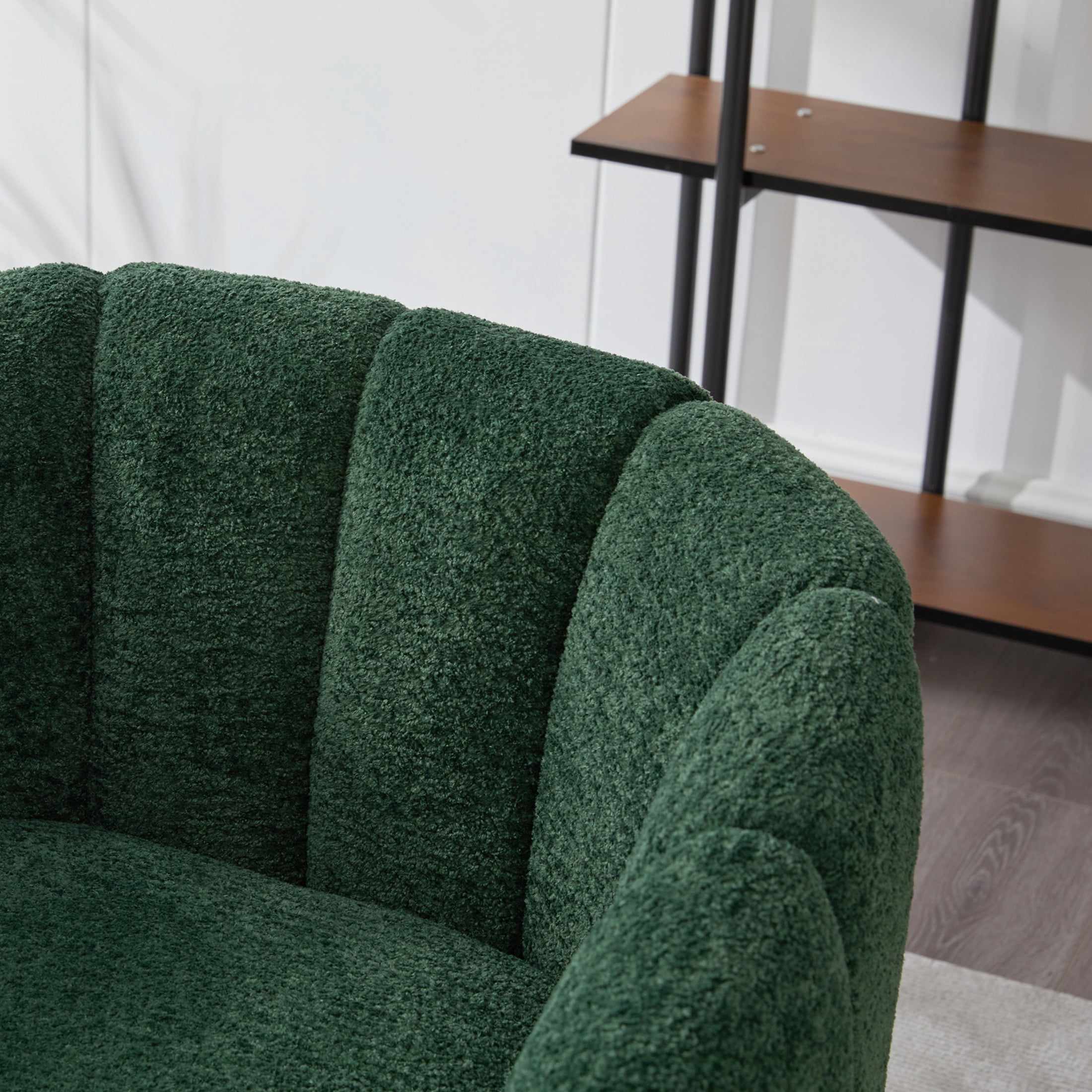 Noble House Solval 29.9" Chenille Barrel Accent Chair, Channel Tufted Lounge Chair with Metal Legs, Living Room, Green