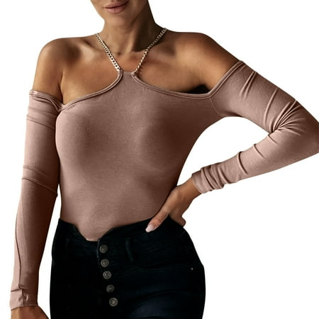 

Dtydtpe Ladies Long Sleeve One-Line Neck Off-Shoulder Solid Color Temperament Top Woman Tee Shirt Women Long Sleeve T Shirt Long Sleeve T Shirt Women under Scrubs Sleeve Pack Summer Sports W