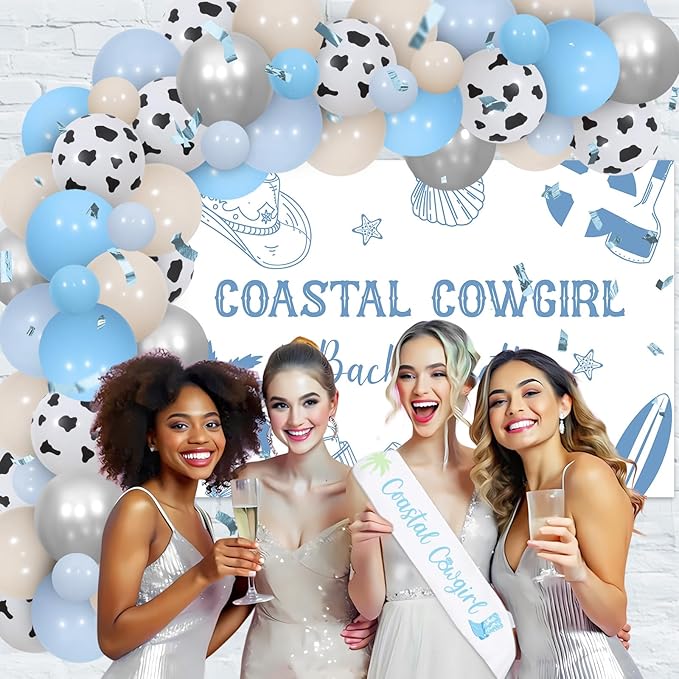 Coastal Cowgirl Bachelorette Party Decoration Backdrop Sash Balloon Garland Arch Kit for Coastal Cowgirl Nautical Beach Last Toast on The Coast Bachelorette Bridal Shower Party Decoration