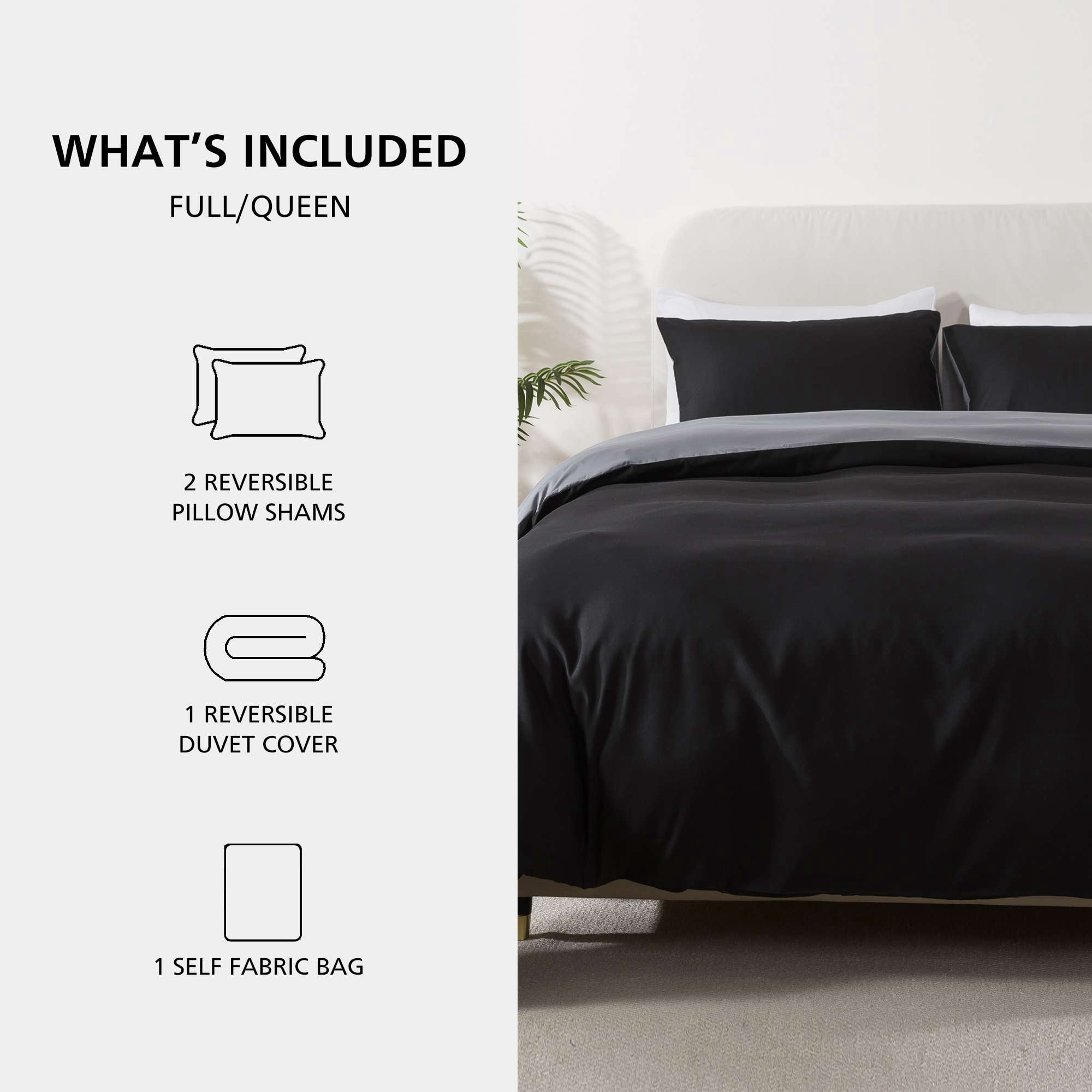Mainstays Full/Queen Duvet Cover Set, All-Season, 3-Piece, Black