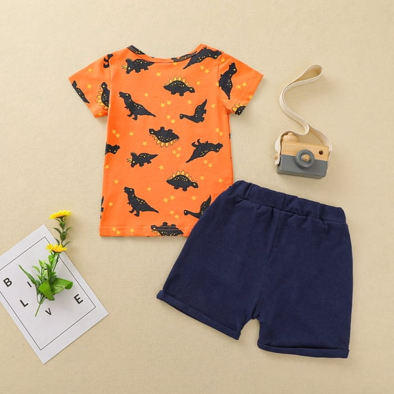 Vedolay Two Piece Short Set For Boy Cartoon Outfits for Boys Print Short Sleeve T-Shirt and Shorts Boys Summer Clothes Set,Sky Blue 1-2 Years