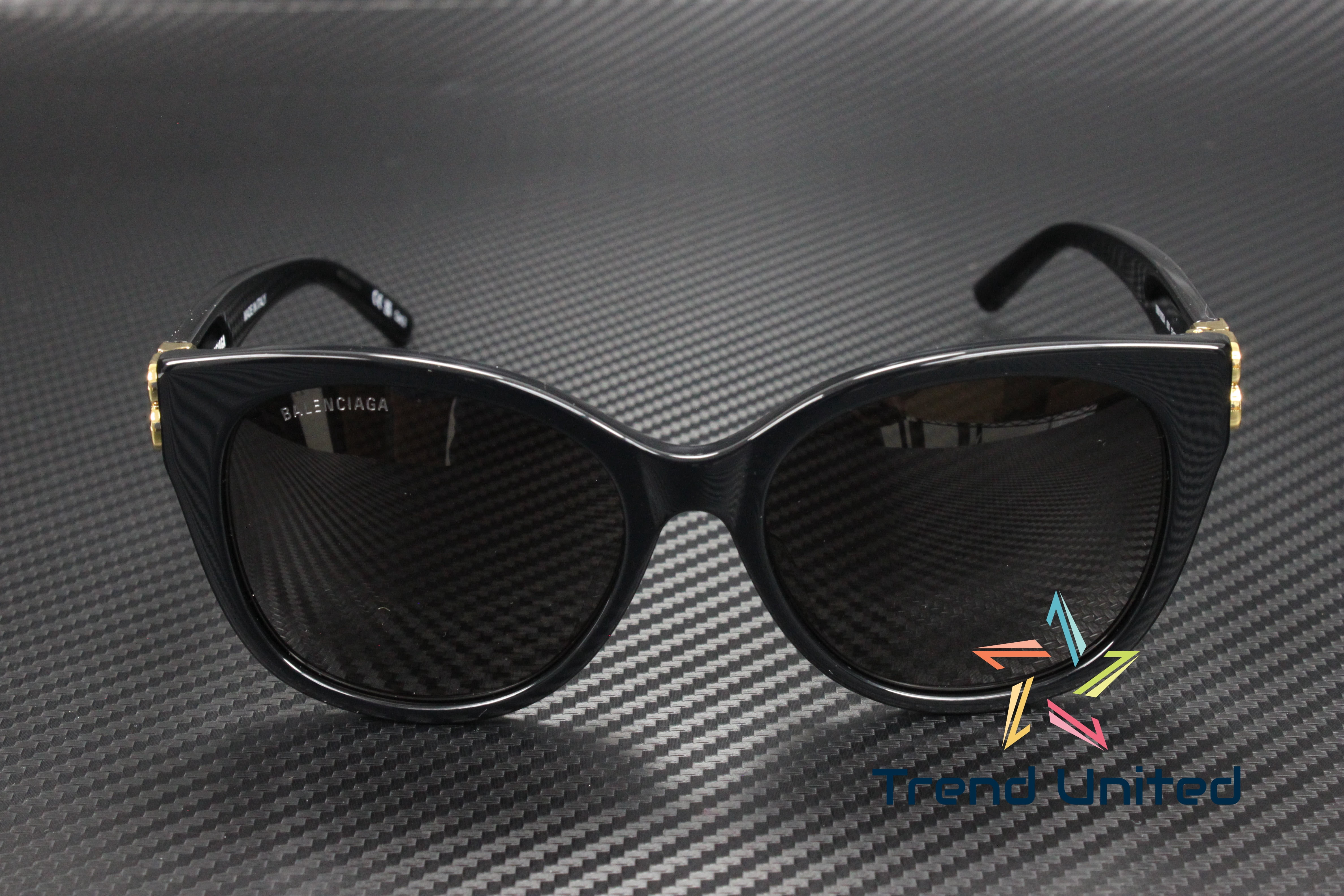 BALENCIAGA BB0103SA 001 Cat Eye Acetate Black Gold Grey 57  display picture 3