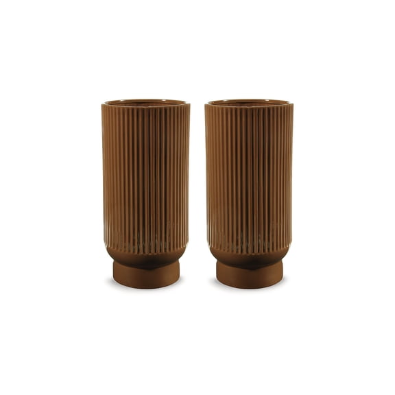 Signature Design by Ashley Avalyah Burnt Umber Ceramic Decorative Vase Set of 2 - Tall 14.88" Indoor/Outdoor Planter, Casual Earthy Home Decor