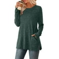 thumbnail image 5 of Otntypg Tunic Sweaters for Women Trendy Fall Long Sleeve Ribbed Knitted Crewneck Pullover Tops Casual Side Slit Hem Blouse with Pockets Army Green XL, 5 of 6