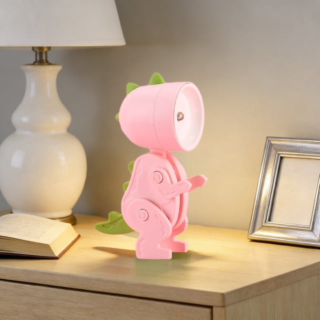 Sokhug Cute Dinosaur Shape Small Night Light, USB Powered LED Desk Lamp with Adjustable Head for Bedside with Battery