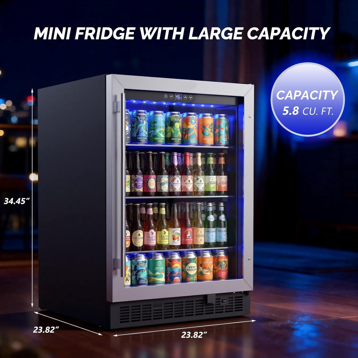 Ktaxon  5.8 CU. FT. Beverage Refrigerator, 24" Beverage Cooler w/Touch Panel Adjustable Shelf, 37-64°F for Home Office Bar