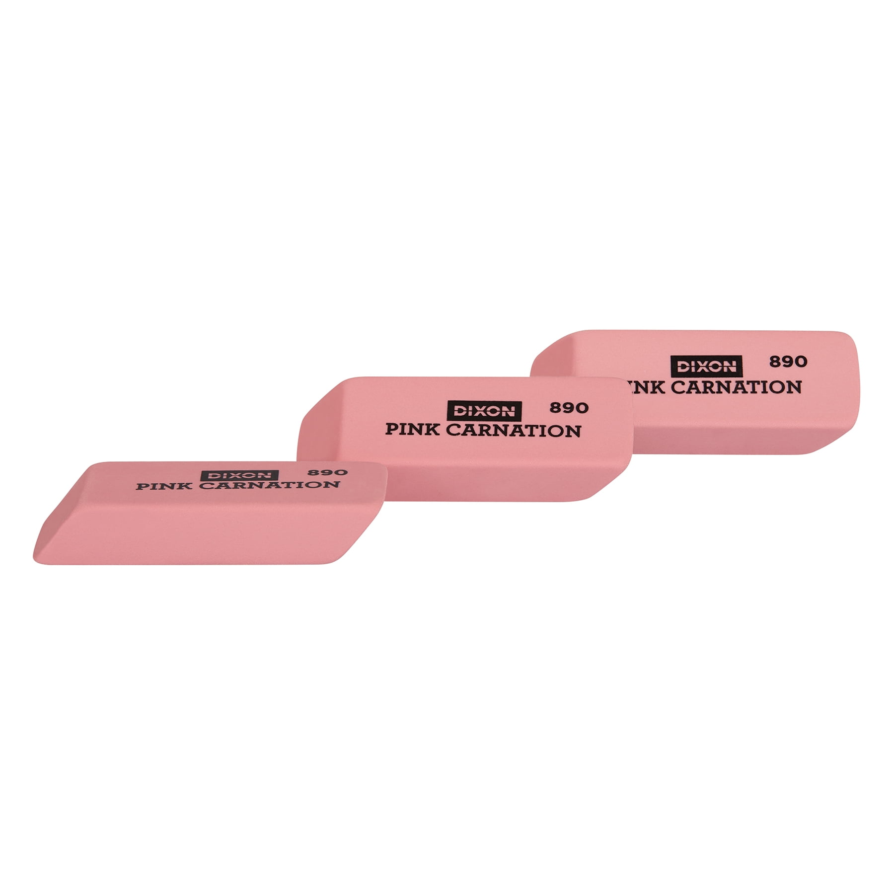 Dixon Pink Carnation Erasers, Medium, 2-5/16 x 13/16 x 7/17, 12 Per Pack, 3 Packs
