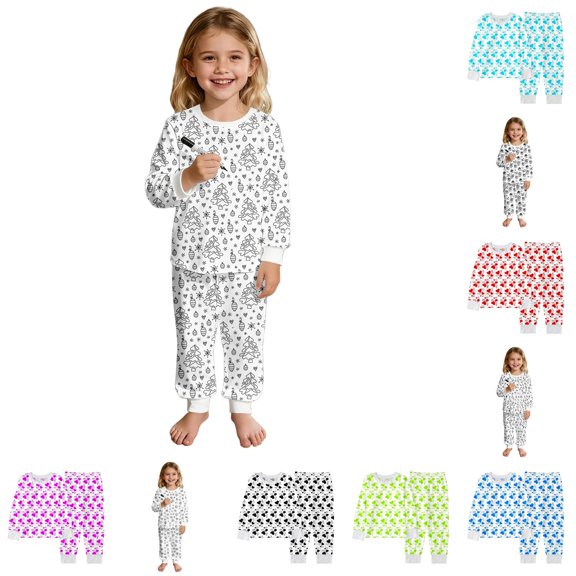 LIIPEE Girls Pajamas Kids Cute Cartoon Graphic Print Long Sleeve Crew Neck Tees And Pants Sleepwear 2 Piece Set Comfortable Breathable Soft Fashion Nightwear,7-8 Years