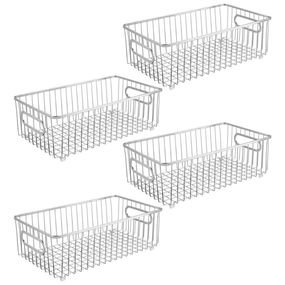 mDesign Metal Kitchen Pantry Food Storage Basket Bin, Large, 4 Pack