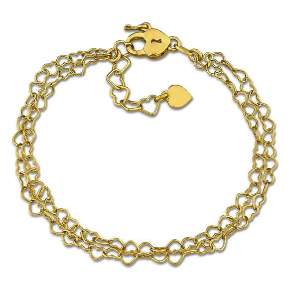Everly Women's 3.5mm Yellow Gold Flash Plated Sterling Silver 2-Strand Heart Link Bracelet