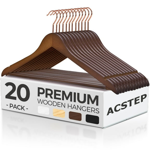 ACSTEP Wooden Hangers 20 Pack, Wood Pants Skirt Suit Shirt Clothes Hangers, Walnut