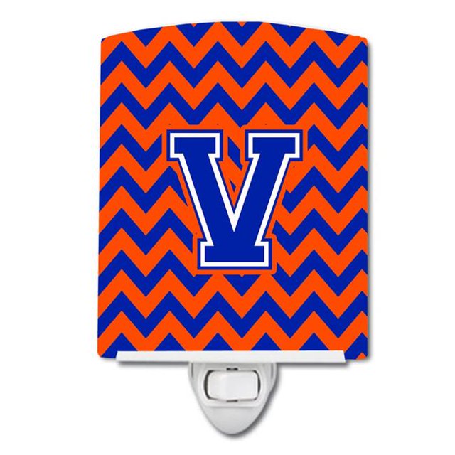 Carolines Treasures CJ1044-VCNL Letter V Chevron Orange & Blue Ceramic Night Light