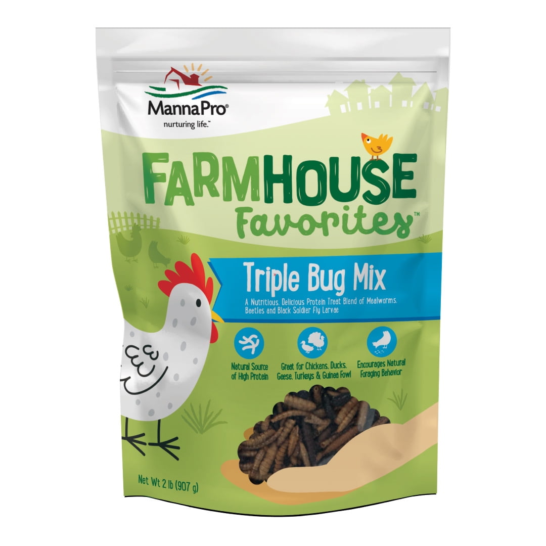 Manna Pro Farmhouse Favorites Chicken Treats - Triple Bug Mix - 1 Bag - 2lb
