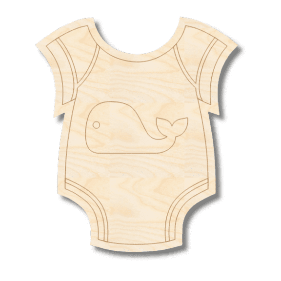 Unfinished Wood Etched Whale Onesie Shape 10" / 1/4"