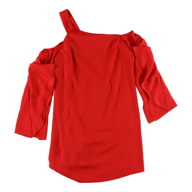 Rachel Roy Vestido acampanado con volantes de un solo hombro para mujer, rojo, 4