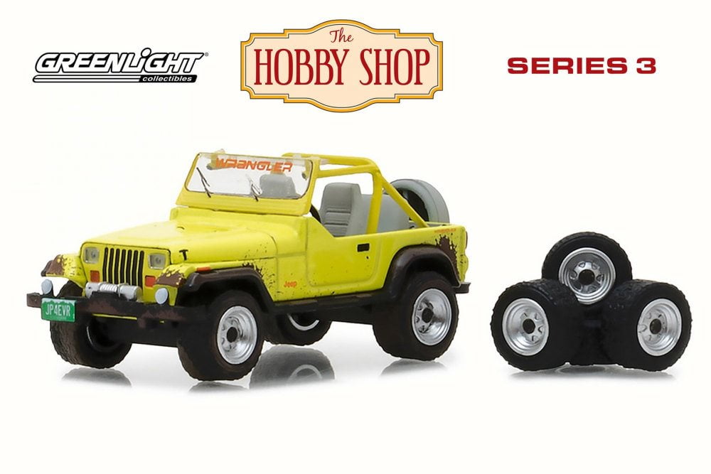 1991 Jeep Wrangler YJ w/ Wheel and Tire Set, Yellow - Greenlight 97030D/48  - 1/64 Scale Diecast Model Toy Car 