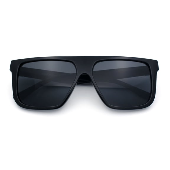 Mens Classic 90s Flat Top Horn Rim Plastic Urban Fashion Sunglasses [Shiny Black - Black]
