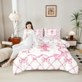 thumbnail image 4 of Manfei Kawaii Bowknot 3-Piece Full Size Comforter Sets,Letter Personalized Bedding Comforter Set,Geometric Grid Bedding Sets,Ultra Soft Teens Bedroom Decor,Reversible, 4 of 8