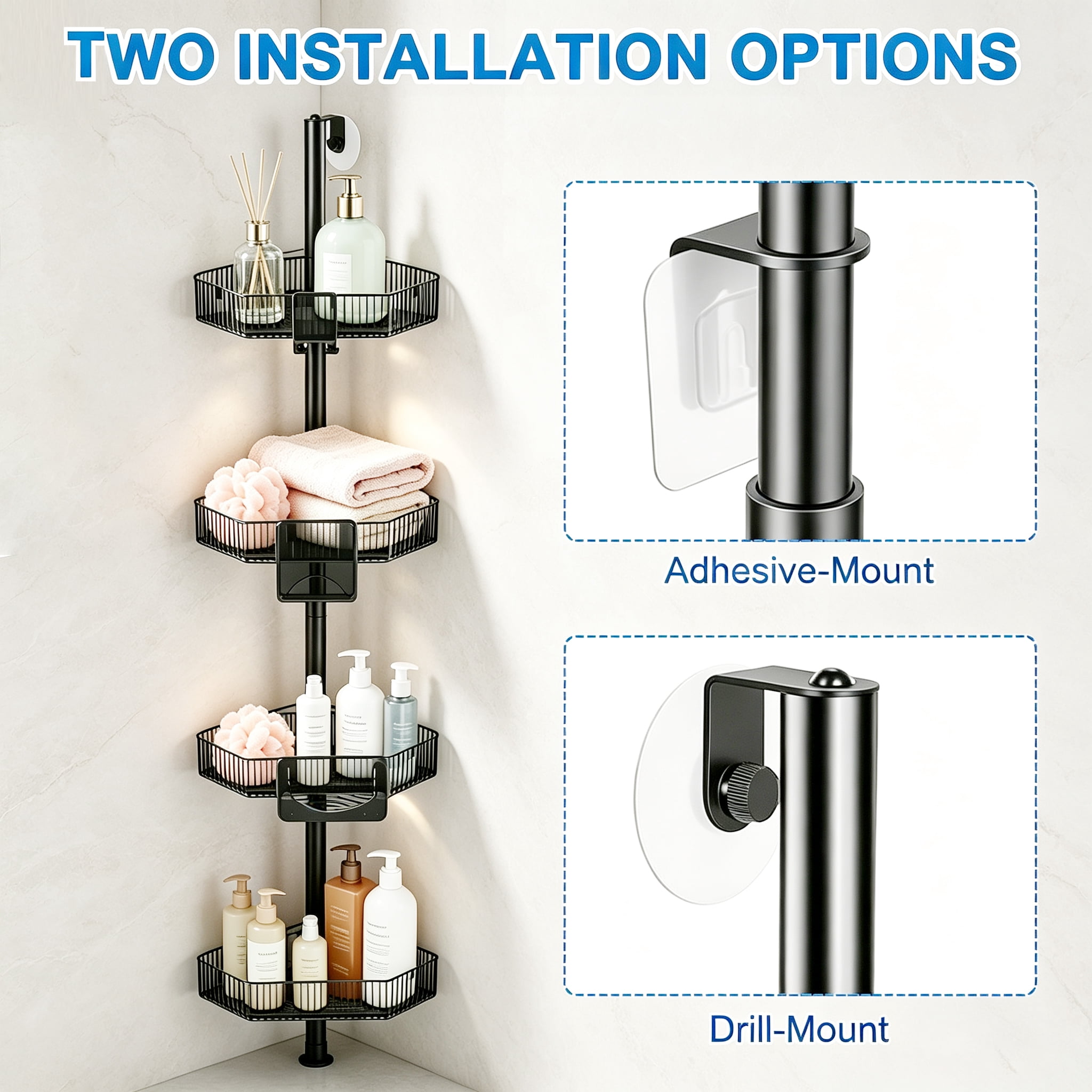 4-Tier Corner Shower Caddy, Bathroom Corner Storage Shelf, Wall Mount Shower Organizer for Shower & Bathtub Corner