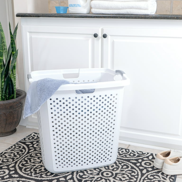 Home Logic 2.5 Bushel XL Lamper Plastic Laundry Basket, White, 2