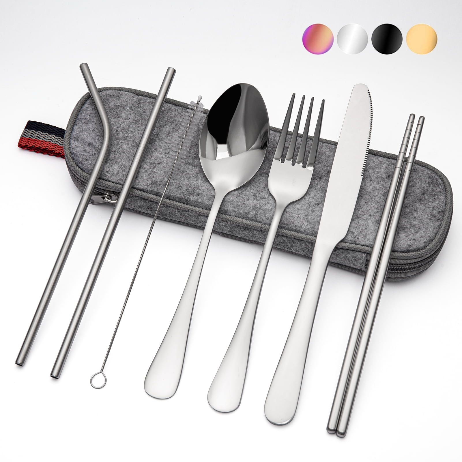 INKULEER Travel cutlery set, 18/8 stainless steel cutlery, Reusable  utensils set with case, Portable Silverware Lunch Box for Camping and Office