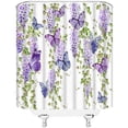 thumbnail image 3 of Sonernt Butterfly Shower Curtain Purple Floral Watercolor Flower Wisteria Weeping Green Leaf Lavender Blue Spring Natural Garden Scenery Home Decor Fabric Bathroom Curtain Set with Hooks 72x72 inch, 3 of 6