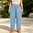 thumbnail image 2 of VBVC Women's Plus Drawstring Cotton-Linen Pants,Tulip Hem Trousers For Women,Ladies Comfy Wide Leg Summer Pants with Pockets,Light Blue,L-4XL, 2 of 8