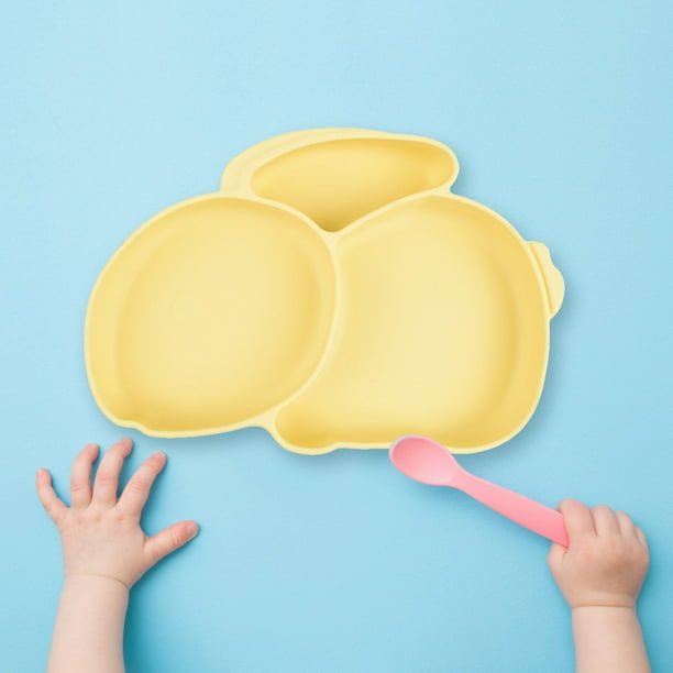 Plato De Alimentación De Bebé De Silicona Platos para niños de dibujos animados Platos de alimentación para bebés de silicona lindos Cubiertos para bebés (Amarillo) Wdftyju Libre de BPA