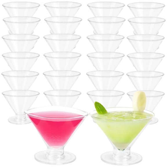 Topboutique Martini Glasses 24 Pack Small Ice Cream Cups Plastic Cups Disposable Glass Dessert Serving Bowls Clear Unbreakable Clear Cocktail Dessert Parfait Glasses for Wine Ice Cream Fruit, 5 oz