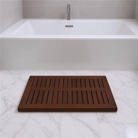 HomeRoots 383317 23 in. Dark Brown Teak Slat Bath Mat