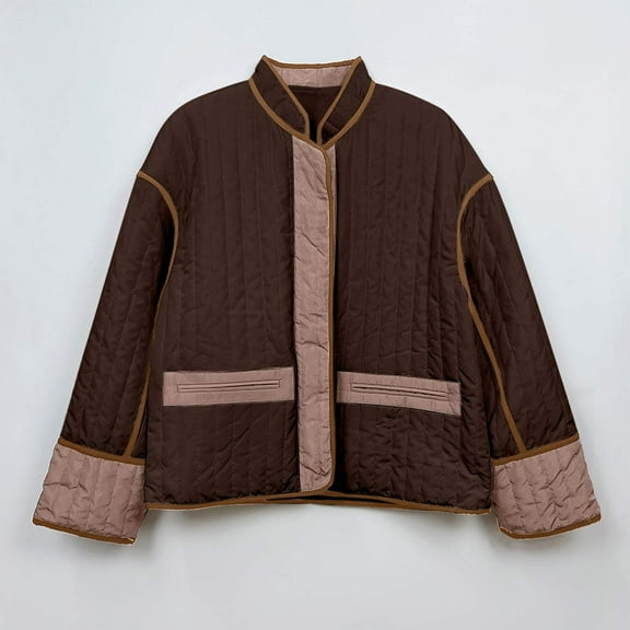 AOOCHASLIY 2023 Women Winter Coat Women's Fashionable Round Neck Single Breasted Thickened Cotton Jacket with Warm and Plush Jacket