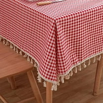 Nvzi Rectangle Red White Checkered Tablecloth 100*140cm Cotton Linen VintageTable Cover with Tassel, Dustproof for Kitchen Dining Table Home Decoration